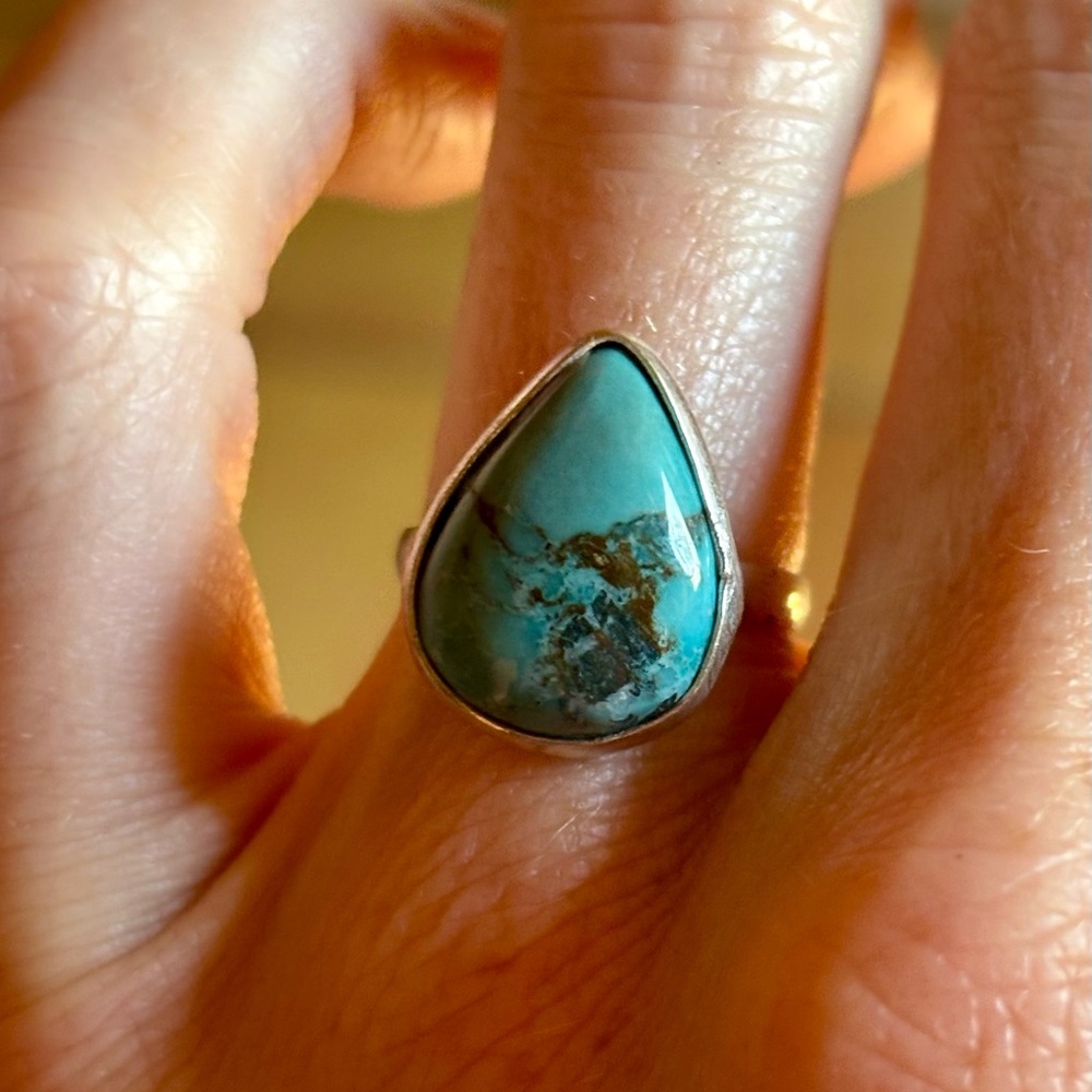 Turquoise Teardrop Ring • 925 Silver, size 6